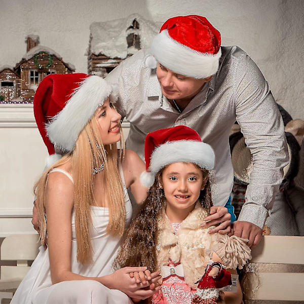 Julehatt, Nissehatt Høytid For Voksne Unisex Fløyel Komfort Ekstra Tykk Pels Julehatt For Nyttår Festlig Fest Premium db Red 3