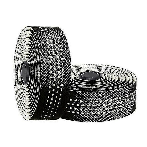 Styretape Sykkel Landeveissykkel Tofarget Styretaper 2 Ruller PU Lær Overflate Eva Skum Sykkelstyreinnpakning Med Endestykker [db] B-black White