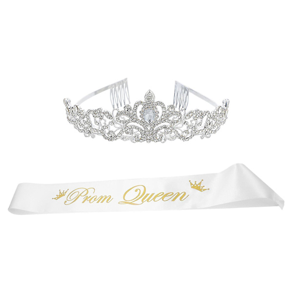 2 kpl Prom Queen -vyö ja kristalliriipus kruunusetti Hääjuhla Pääkoriste {db} Silver 16X14X4CM
