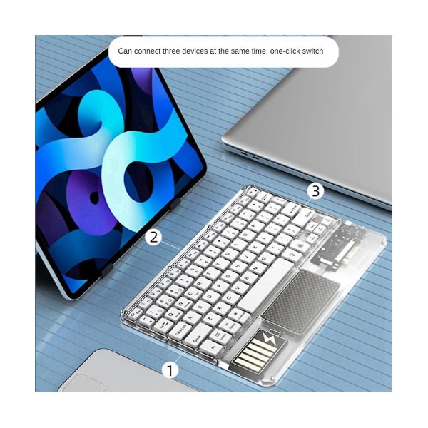 Trådlöst tangentbord med touch, bakgrundsbelyst tangentbord, RGB-tangentbord, transparent kristall Bluetooth-tangentbord, universellt för PC, rosa
