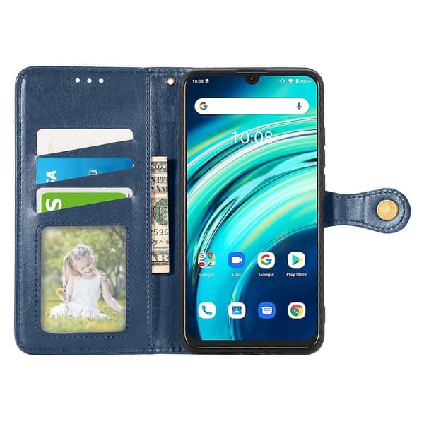 Retro Solid Farve Spænde Læder Telefon Cover (Sort) til UMIDIGI A9 Pro [DB] Blue