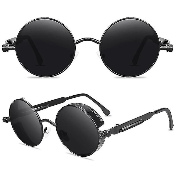 Vintage Polarisoivat Steampunk Miesten Pyöreät Aurinkolasit Tyylit Db Black Frame Grey Lenses