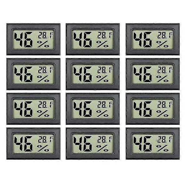 12 Pak Mini Små Digitale Elektroniske Temperatur- og Luftfugtighedsmålere Måler Indendørs Termometer Hygrometer LCD-Skærm Celsius [DB] black