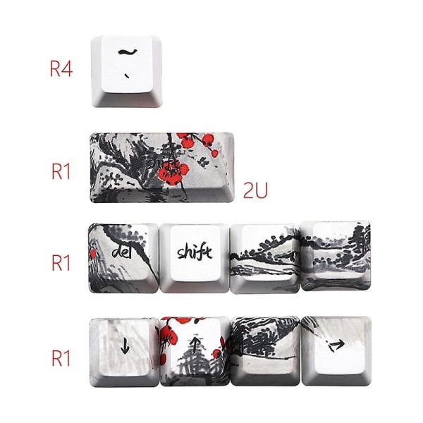 Uutuus Allover Dye Subbed Plum Blossom 71 Key Profile Keycap Gh60 Rk61 Alt61 Gk61 Gk64 Dz60 Ke  [XC] Black  white