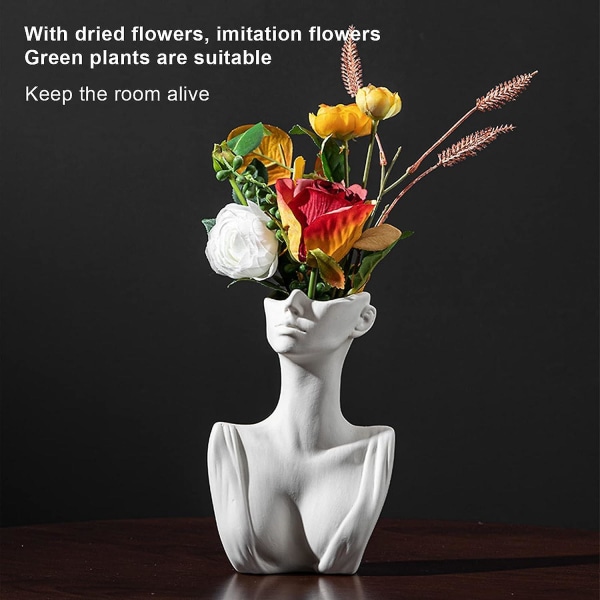 19 cm kvinnelig kropp vase keramisk kroppskunst vase moderne ansikt vase hode vase menneskelig skulptur vase blomsterholder for hjemmekontor borddekor, hvit