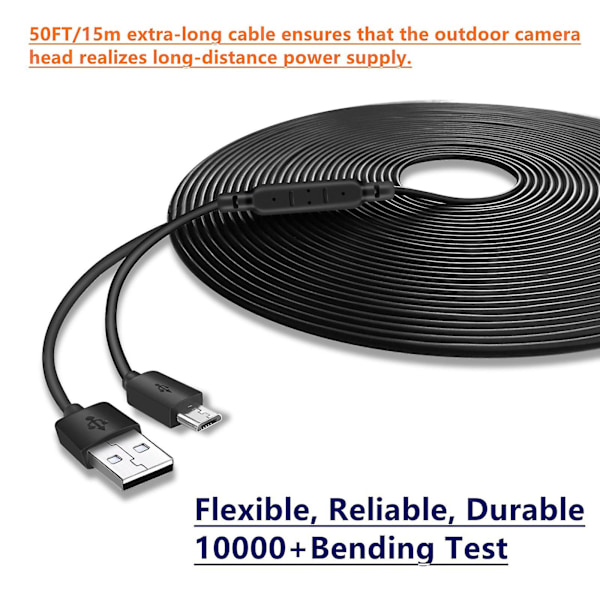 DB USB till Micro USB Laddningskabel för Termometer / Kamera / CCTV Kamera 15m