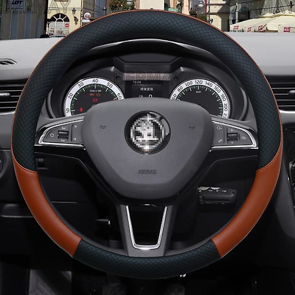 Läderrattöverdrag för Skoda Fabia 1 2 3 I II III - Halkskyddande, Bilinredning {Db} Brown