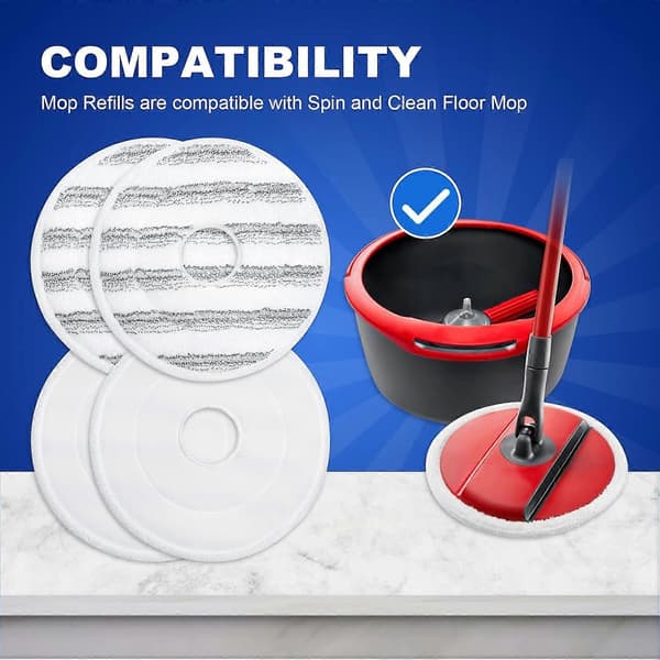 Pakke med 4 Vileda Spin and Clean moppe refills, vaskbare og genanvendelige refills til Vileda Spin moppehoved [DB]