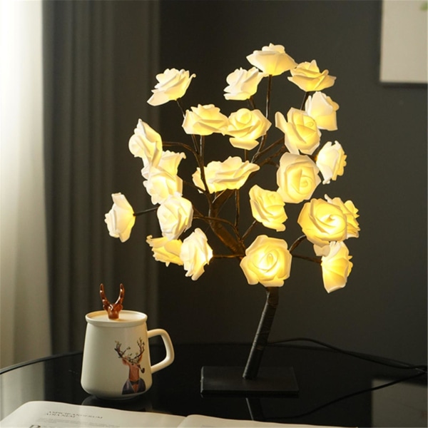Kaunis ruusukimppu LED-puupöytälamppu Koti sisustuslahja [DB] White One Size