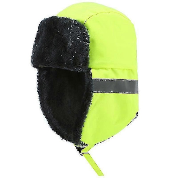 Høj Synlighed Sikkerhedsarbejdshat Vintervarm Øreklapper Fleece Fluffy Hat db Fluorescent Green