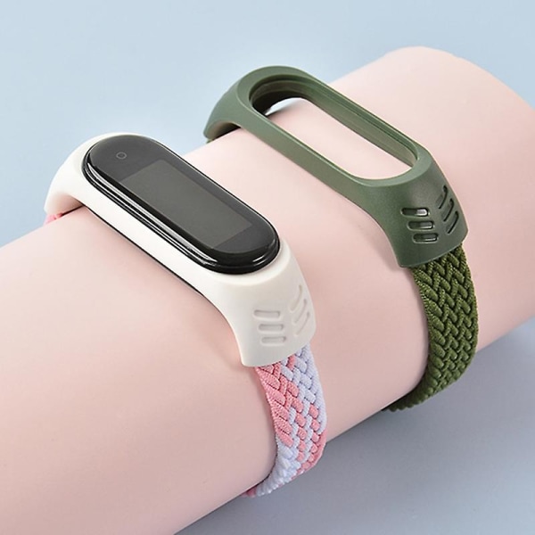 Enkelögla ersättning nylon flätad elastisk klockarmband handledsband kompatibel Xiaomi Mi Band 3/4/5/6/nfc Jikaix Black White