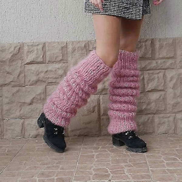 Vinter Legwarmere for Kvinner i Ull, Ballstrikket Lolita Knølhøye Sokker db Pink
