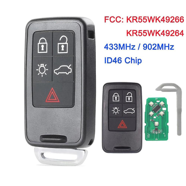 Kr55wk49264 Bil Smart Key 5 Knappar För V60 S60 S60l S80 Xc60 Xc70 V40 2007-2016 Id46 Pcf7953 Chip db Black