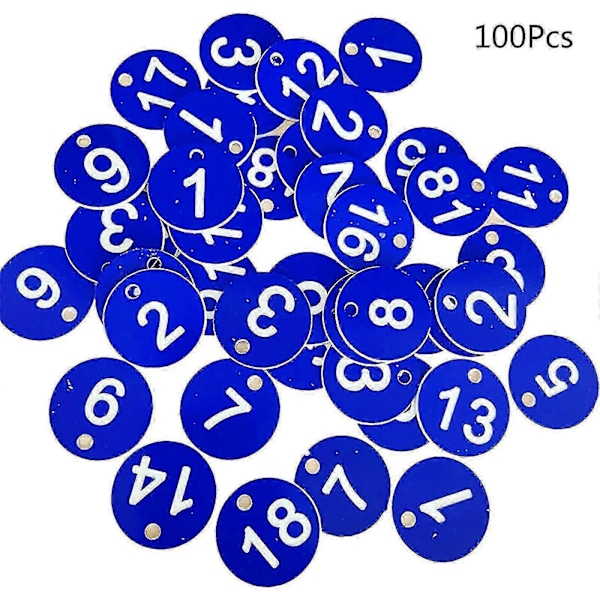 100 st Plast ID Nummerbrickor 1-100 Graverade Nummer ID Tag Färgade För Nyckelring [DB] Blue