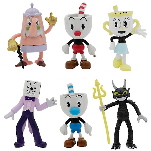 6 stk. Cuphead Figurer Legetøj Samleobjekt Model Minifigurer Hyldepynt Borddekoration Gave Til Fans Børn [DB]
