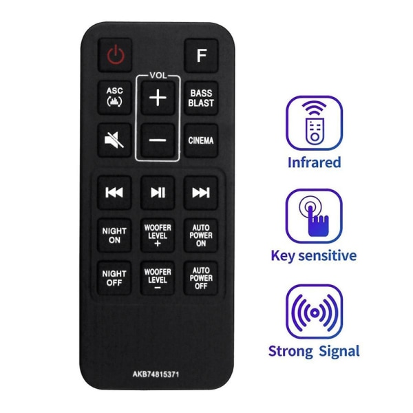 Akb74815371 Ersättningsfjärrkontroll för Lg Sound Bar Sj3 Sj4 Spj4b-w Sk4d Sl3d Sph4b-w Spj4bw Sph4bw [DB] Black