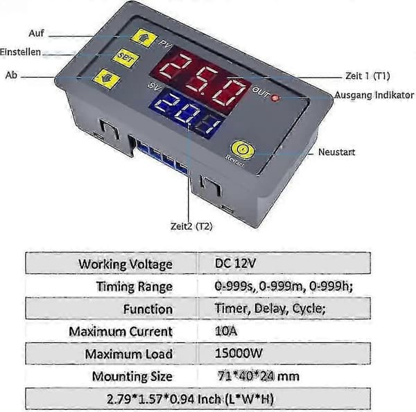 12V Tidsrelä 12 Volt Timerrelä Utomhus 10A Digitalt Frånslagsrelä Justerbar Gåva [DB]