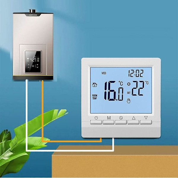 Digital Termostat Programmerbar Gasskjele Varme Temperaturregulator Intelligent Termostat Romtemperaturkontroller Energisparing Te [Db] White Backlight