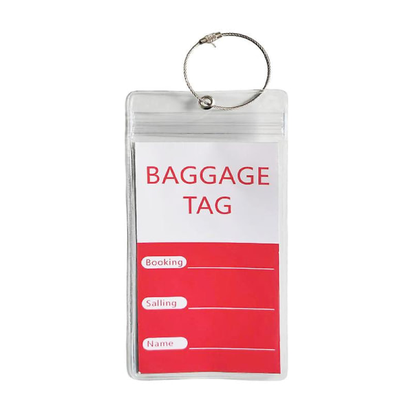 Bagagemærkat-holder, 6 stk. bagagemærker, kuffertmærkat-holder i PVC med lufttæt lynlås og sølvstålring til rejseferietilbehør
