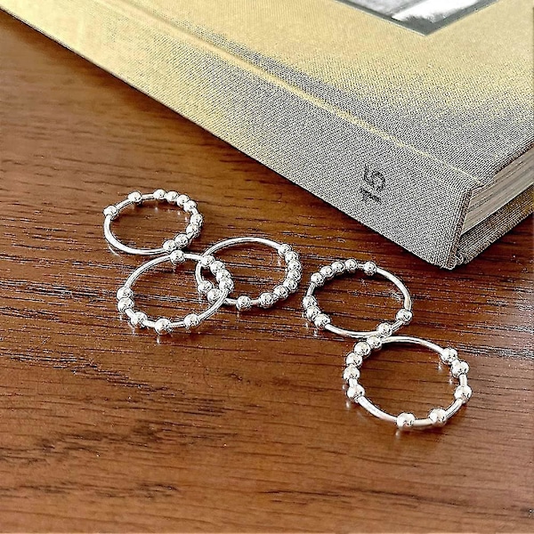 925 Sterling Sølv Anti Angst Ring For Kvinner Menn Fidget Ringer For Angst Angst Ring Med Perler Spinner Ring For Gave [db] 12