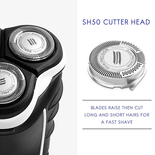 6-paknings SH50 erstatningshoder for Series 5000 barbermaskiner, S5000 S5420 S5380 S5351 MultiPrecision Blade [DB] Silver