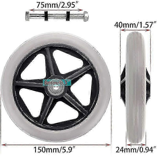 2 stk. 6 tommer Udskiftningshjul til Kørestol Gummihjul Forhjul Rollator Walker Skridsikker Udskiftning Hjul Universal Kørestol [DB]