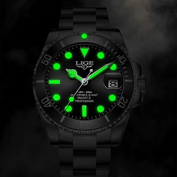 LIGE Toppmärke Lyx Mode Dykarur Herr 3ATM Vattentät Datumklocka Sportklockor Herr Quartz Armbandsur Relogio Masculino [db] Silver blue