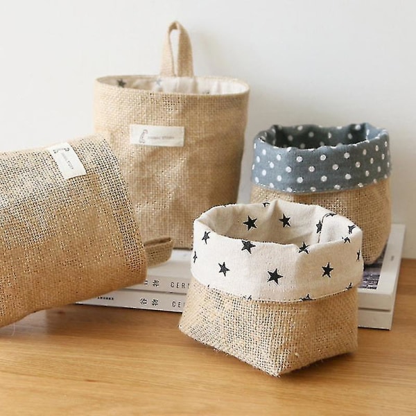 6 stk japansk stil oppbevaringspose i bomull og lin, oppbevaringsveske for vegg, oppbevaringspose for skrivebord