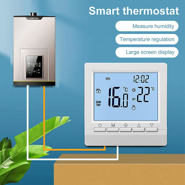 Hushålls termostat Smart med bakgrundsbelyst LCD stor skärm vägg rum värme temperaturregulator Hushållsprodukter [DB] Black