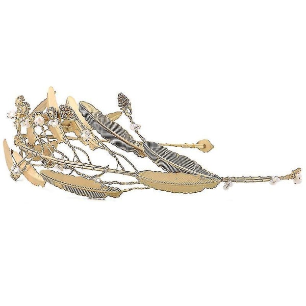 Retro barock bröllopskrona brud huvudbonad pannband hår accessoarer gyllene blad tiara guld