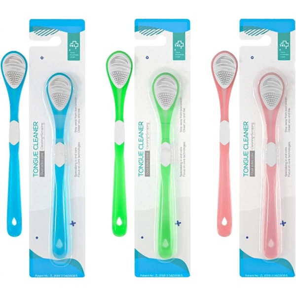 3 Färger 3-pack Tungskrapa Vuxen Tungrengöringsborste Dubbelsidig Mjuk Tungborste Portabel Livsmedelsklassad Oral Massageborste db