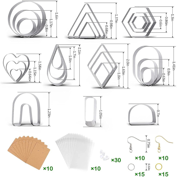 sysy 24 st Polymer Clay Cutters, 10 former Clay Cutters med örhängen kort, örhängen krokar, hoppringar [DB]