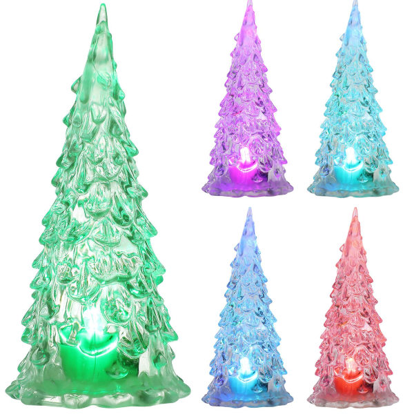 5 stk glødende juletre i plast, blinkende juletre, fargerik nattlys [DB] White 6X13cm