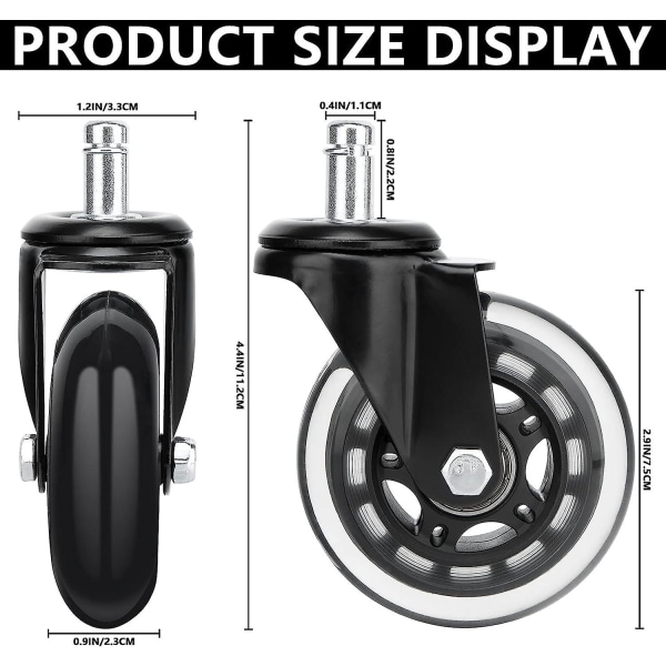 Hiljaiset toimistotuolin pyörät, 5 kpl toimistotuolin pyöriä 360 asteen pyörimiskulmalla, universaalit kääntyvät pyörät 11 mm x 22 mm, rullaavat ja kulutusta kestävät