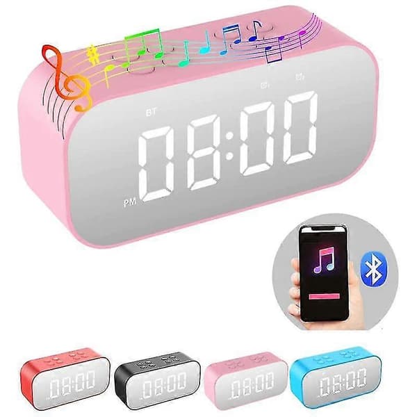 Väckarklocka för sovrum/kontor, digital klocka med Bluetooth-högtalare, väckarklocka för tunga sovare db Pink