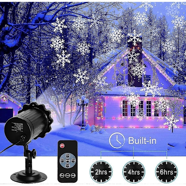 LED-projektor Jullampa Snöfall Ljus Med Fjärrkontroll IP65 Vattentät Utomhus och Inomhus Juldekoration Snöflinga [DB]