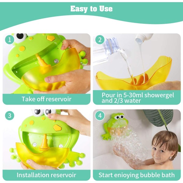 Baby badeboble legetøjssæt, automatisk frø boble maskine børn badeboble maskine med 12 musikalske baby legetøj