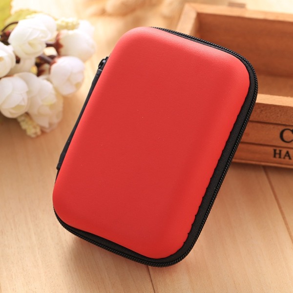 Hodetelefonoppbevaringsboks USB Hard Shell Hodetelefonveske Nøkkelveske Vanntett SD-kort Kabeloppbevaringsboks Firkantet-rød