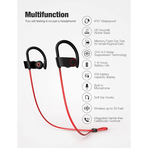 Bluetooth-headset med mikrofon, rød