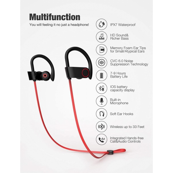 bluetooth headset with microphone, red