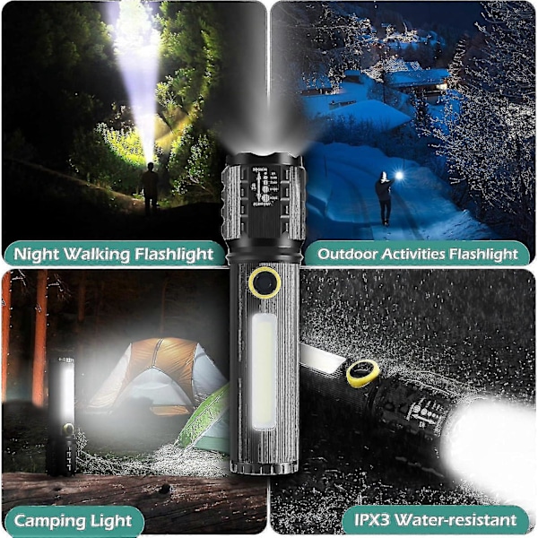 LED Ficklampa, 2-pack Justerbara och Zoomningsbara Starka Ficklampor, Uppladdningsbar LED Ficklampa för Nödsituationer, 11cm db