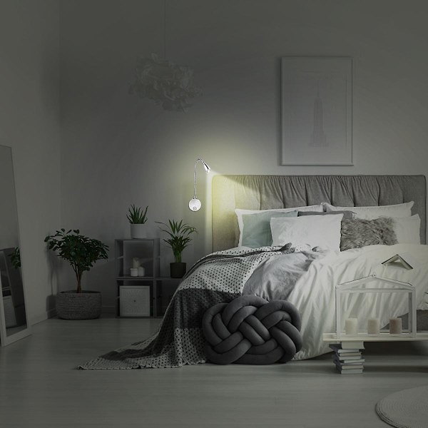 Mobestech AC 85-265V 3W 360 asteen joustava käsivarsi LED-seinävalaisin LED-lukuvalo sängynpäätylamppu kytkimellä (lämmin valkoinen) [DB] Silver