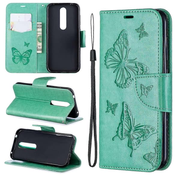 Imprint Butterfly Læder Wallet Case til Nokia 4.2 - [DB] Multicolor Green