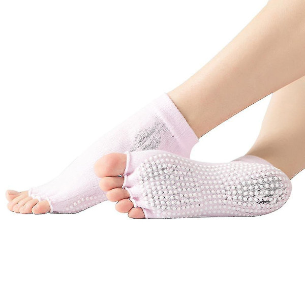 Sokker til kvinder og mænd med fuld tå, skridsikker, klæbende greb, tilbehør til yoga, barre, pilates, dans, ballet [db] Pink half finger