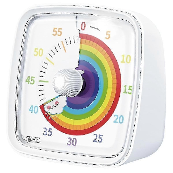 60-Minuters Visuell Timer med Nattlampa, Nedräkningstimer, Pomodoro-Timer med Regnbågsmönster för Barn och Vuxna [DB]