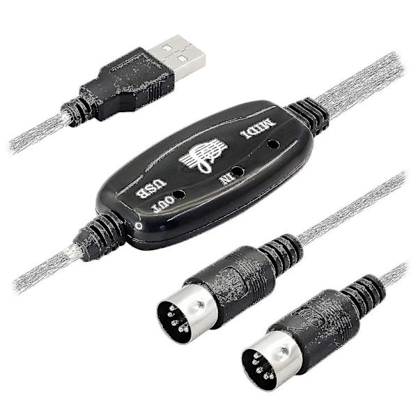 USB MIDI-kabeladapter, Type A til DIN 5-Pin Dual til Keyboard, PC, Studio med LED [DB] As shown