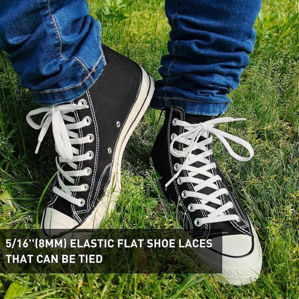 2 par 5/16\" brede elastiske snørebånd, erstatningssnørebånd til Converse High Tops [DB]
