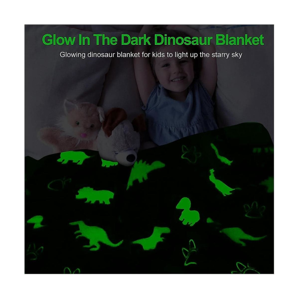 Dinosaur-tæppe til drenge, Glow In The Dark-tæppe til børn, Toddler-tæppe til drenge, Dinosaur Gi