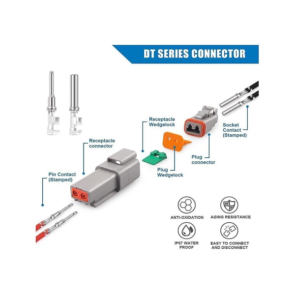 12 sæt Dt-serie stik-sæt 2 3 4 6 8 12 stift stik Ip68 vandtæt bil elektrisk C