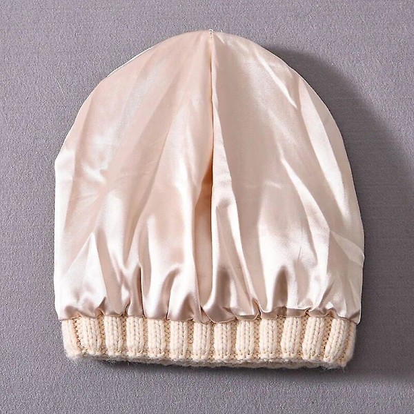 Talvi Silk Satin Vuorattu Beanie Hat Naiset Miehet Unisex Paksu Chunky Hat Raidallinen Lämmin Pehmeä Korkea Laatu Käsinkudottu Käsinkudottu Beanie Hat db Blue